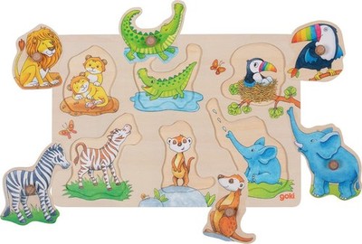 Hintergrundbildpuzzle wilde Tierbabies mit Elternteil: 30 x 21 x 2,4 cm, Holz, 6