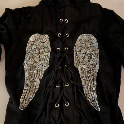 Young Fabulous And Broke Hoodie Bling Angel Wings Size S Soft Black Y2K