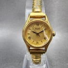 Seiko Watch Women 21mm Champagne Dial Gold Tone Round V401-1221 New Battery