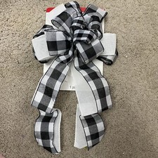Celebrate It Large Bow Wired Ribbon White Black Buffalo Plaid Christmas 2.5"