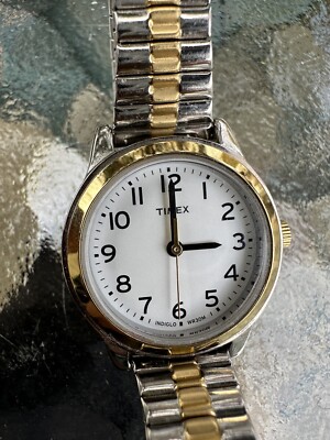Timex Indiglo Two Tone Ladies Slim Quartz Watch Stretch Band  display picture 2