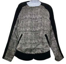 Mynt 1792 Jacket Women Size 4X Black White Pink Metallic Accent Asymmetric Zip