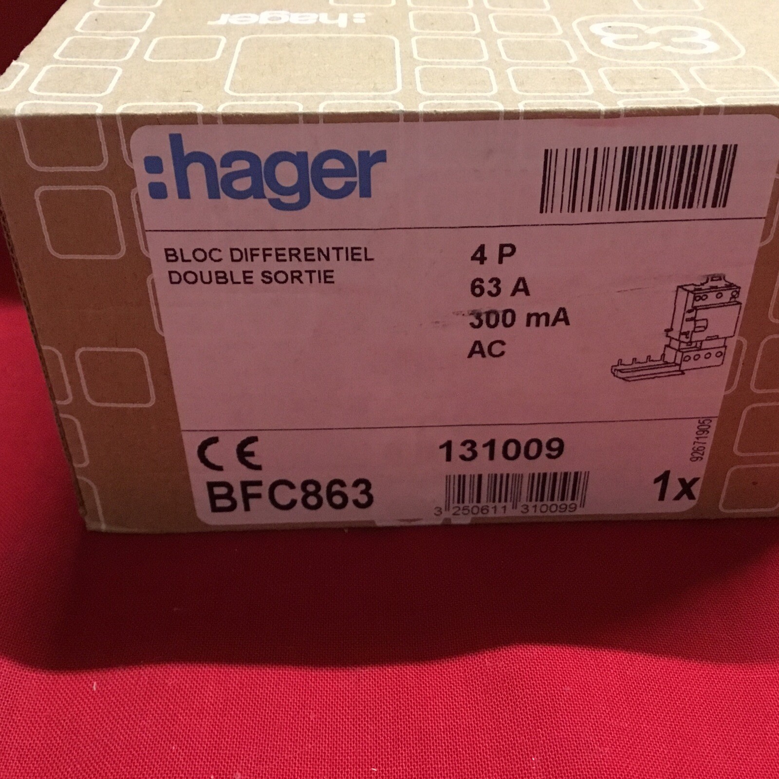 Hager bloc différentiel 4P 63A 300mA AC pour rénovation tableau triphasé