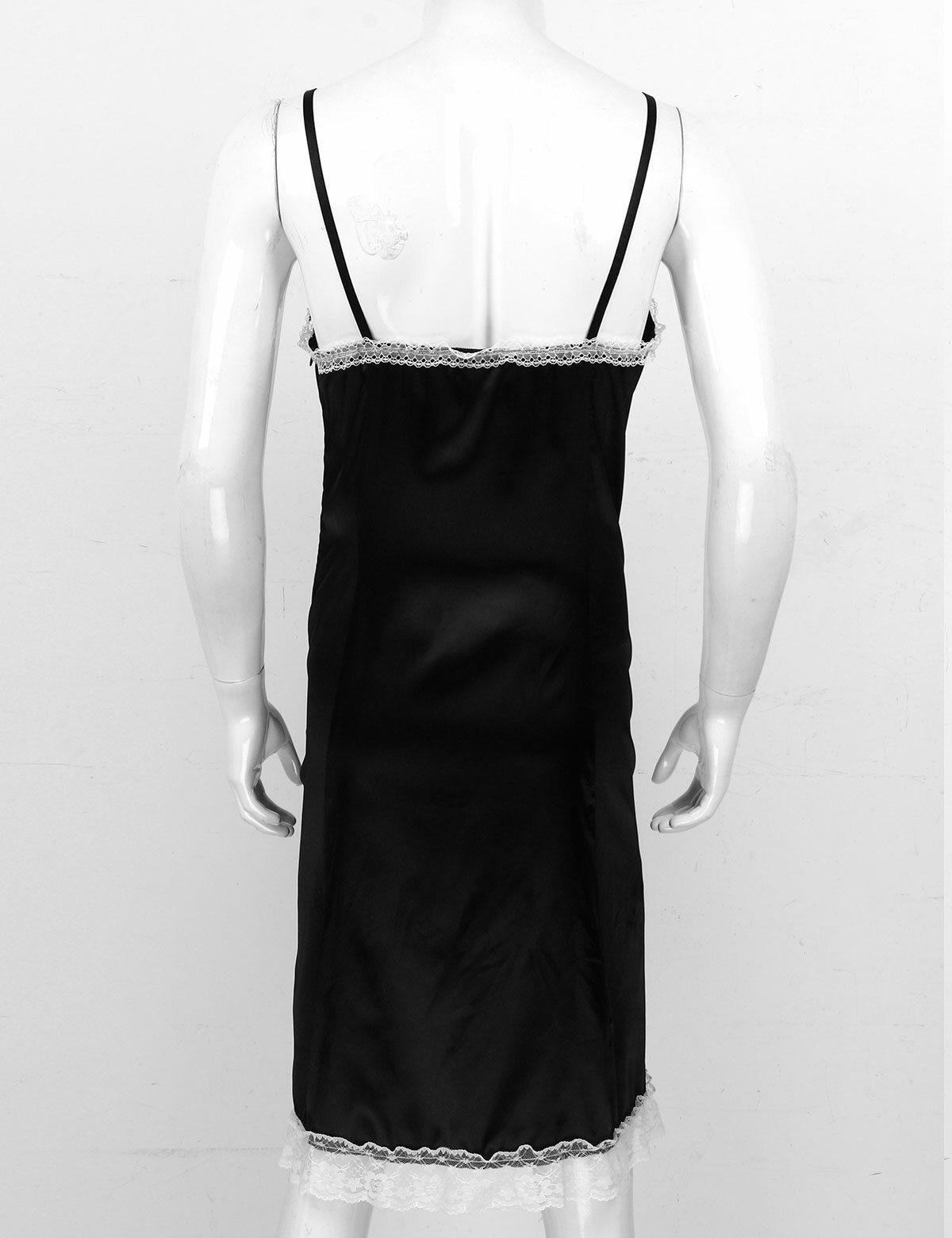 Sissy Mens Satin Nightdress VNeck Night Robe Lingerie Dress Nightgown