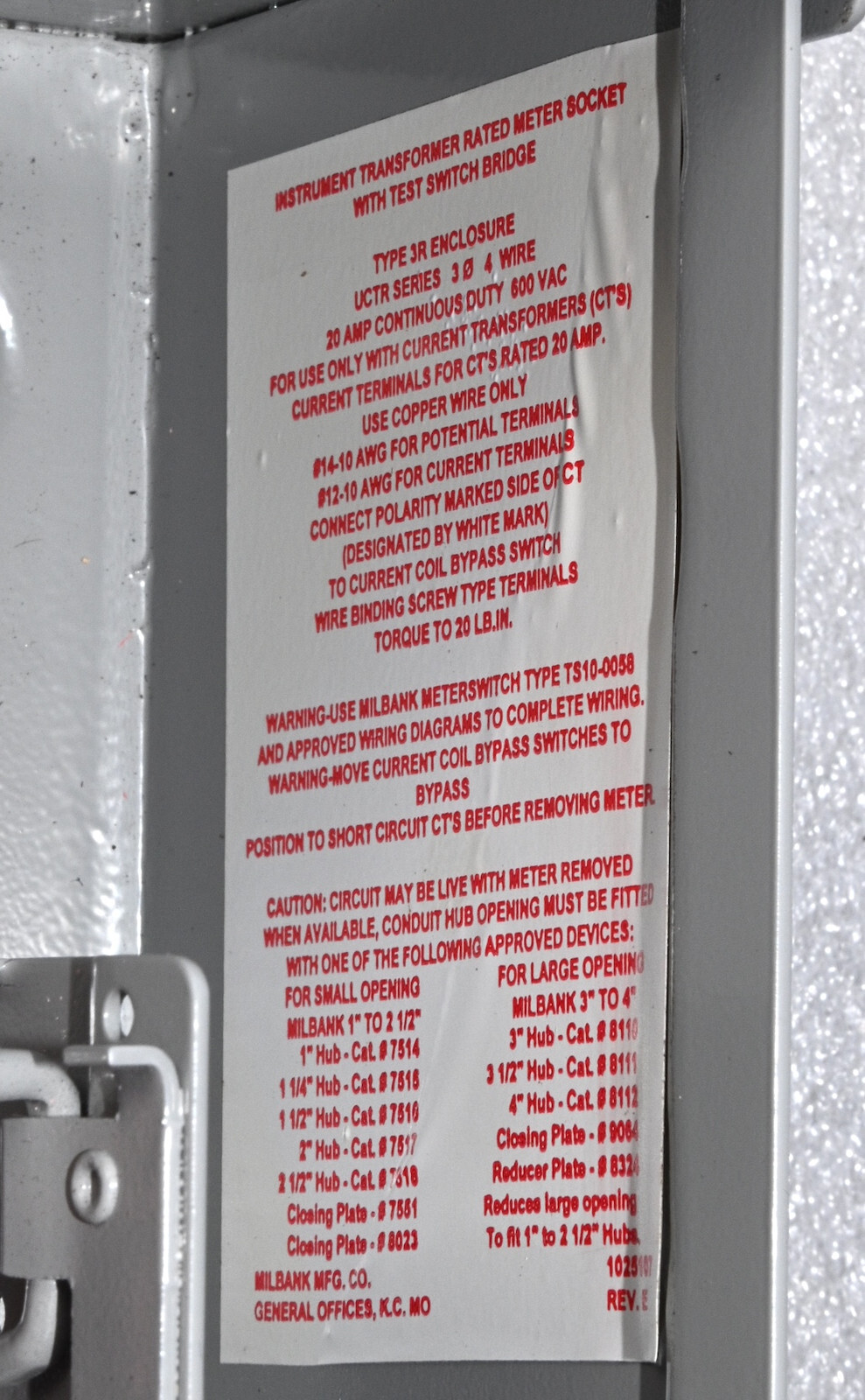 Milbank NEW Ringless Meter Socket Base Panel 3 Phase 600v UC7449-XL