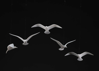 5 SEAGULL MOBILE Sculpture by JOHN PERRY 9in wingspan each New direct 