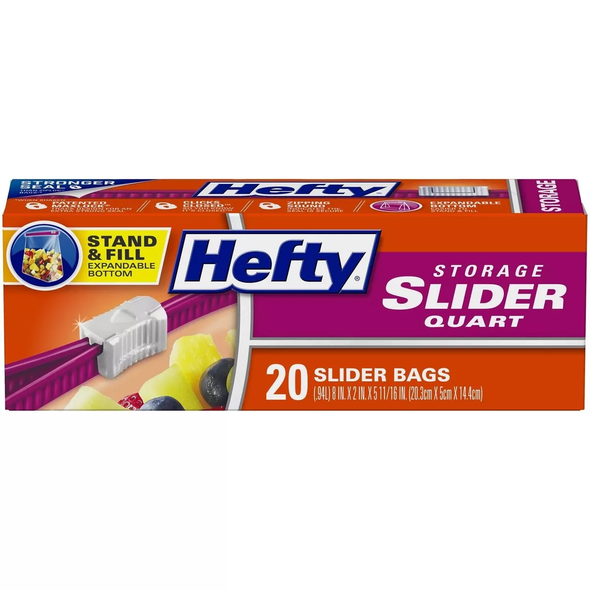 Hefty Slider Storage Bags, Quart Size, 20 Count (Pack of 9), 180