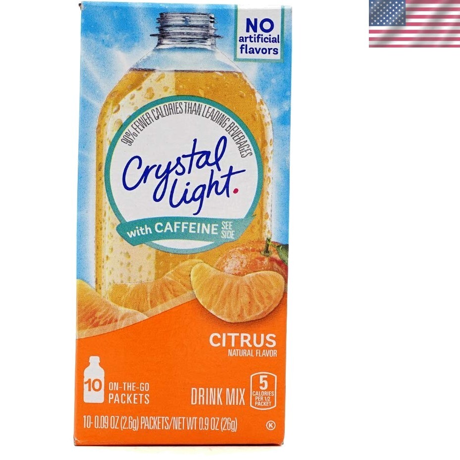 10 Pack Sugar-Free Citrus Drink Mix - Energizing 60mg Caffeine Per Packet