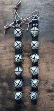 Sleigh Bells TWO  Straps Silver  Horse Leather Strap Wall Decor Collectible