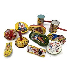 Vintage Noisemaker Lot of 11 US Metal Toy Mfg Co Clown Lady Cricket