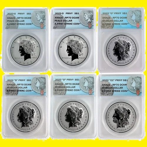 2022 MORGAN & Peace Dollar  6 coins set Anacs RV PF 70 First strike best offer