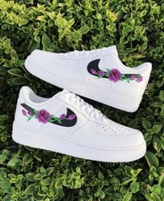 Nike Air Force 1 Custom Purple Rose Floral White Black Shoes Mens Womens Kids