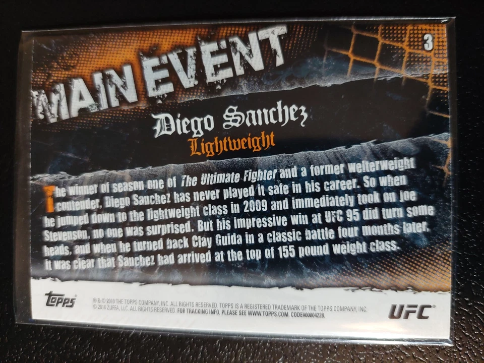 Diego Sanchez #3 2010 UFC Main Event Thick Gold Parallel - Image 2 of 2