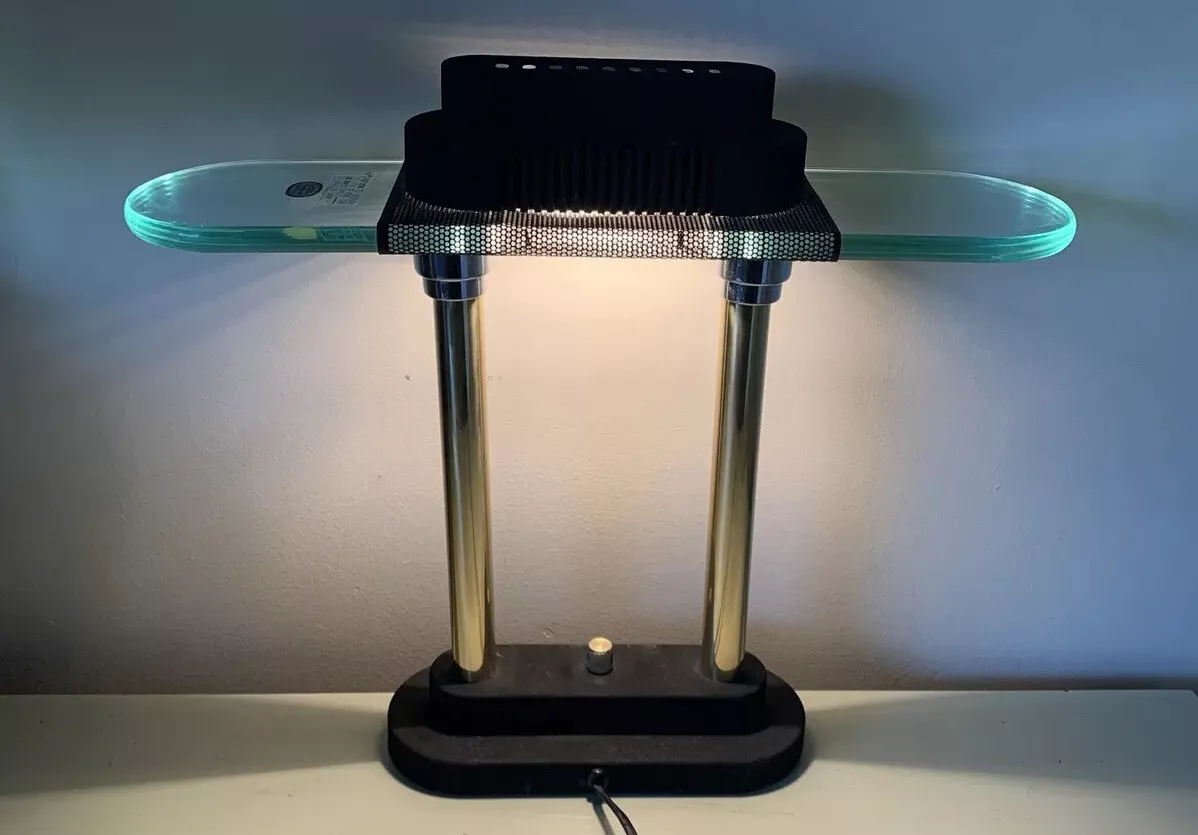 Vtg Grandrich Portable Desk Lamp Mid Century Dimmer Knob BD 84.542 Thick Glass