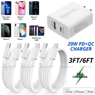 20W Fast Charger USB-C Charging Cable QC Power Adapter For iPhone 13 12 11 XR SE
