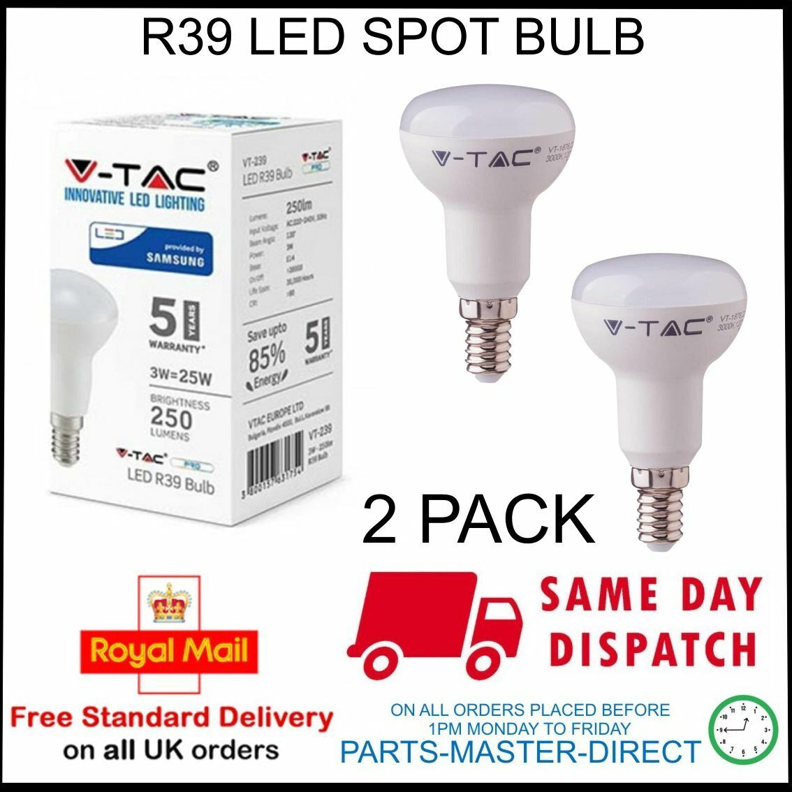 Aan het liegen Ultieme medley 3 WATT = 25 watt LED LIGHT BULB R39 SES E14 BASE REFLECTOR SPOT LAMP 3000k  x 2 | eBay