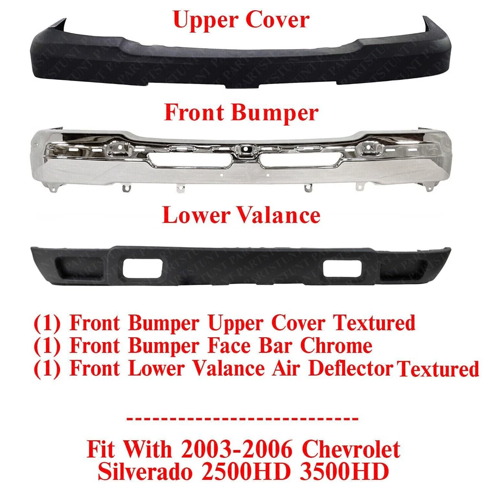 Комплект переднего бампера хромированная сталь для 2003-2006 Chevrolet Silverado 2500 HD / 3500 - Изображение 2 из 4