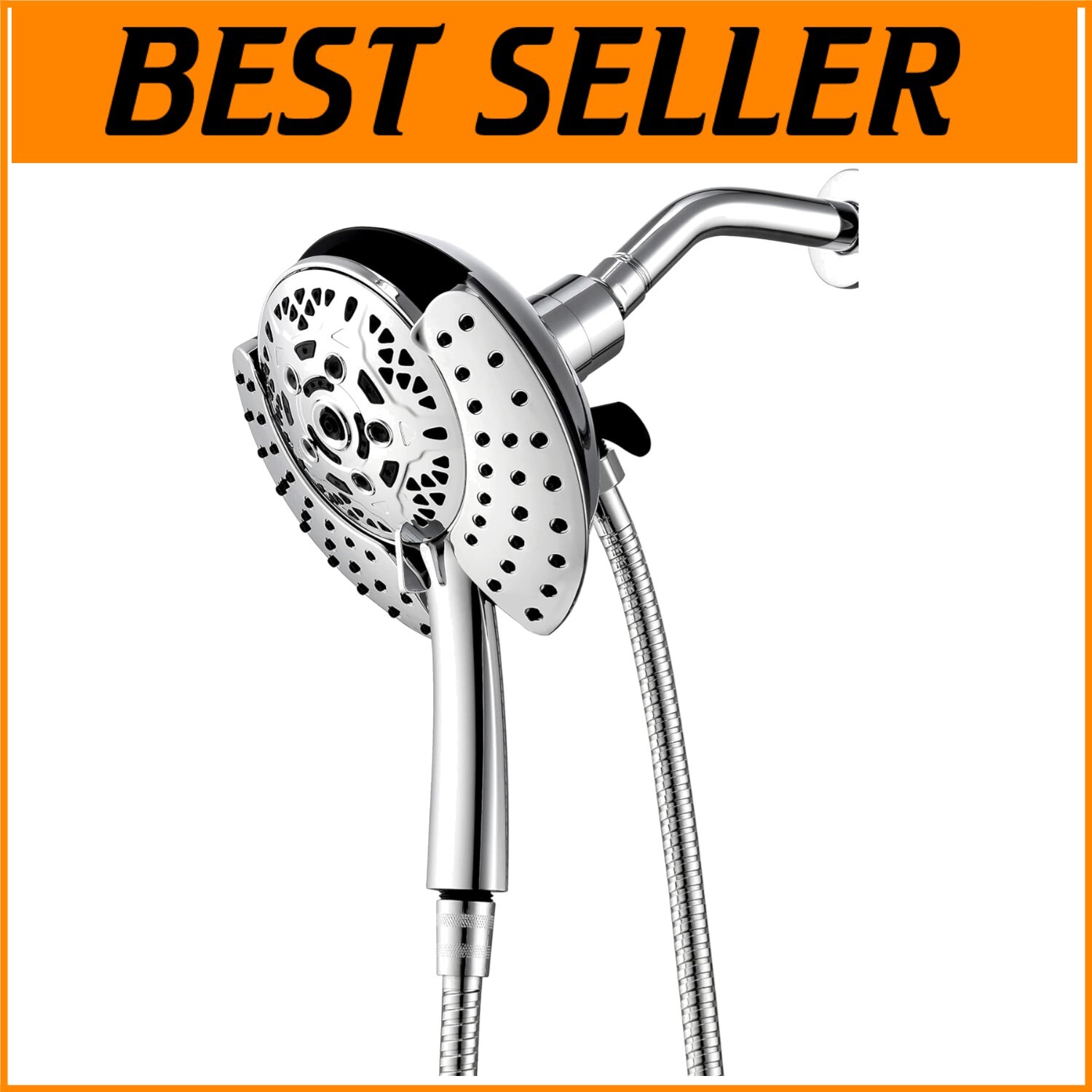 Modern Chrome Shower Head with 10 Spray Settings & 59-Inch Stainless Steel Hose