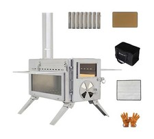 Portable Camping Wood Stove with View Glass and Cooking Function, 8 Stainless...