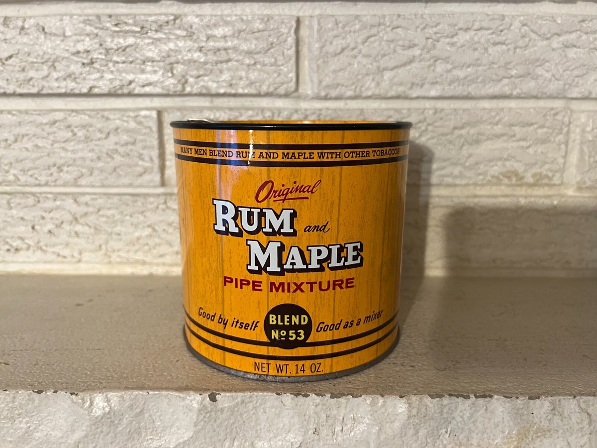 VINTAGE RUM AND MAPLE PIPE TOBACCO TIN : COLLECTIBLE ADVERTISING : ORIGINAL 