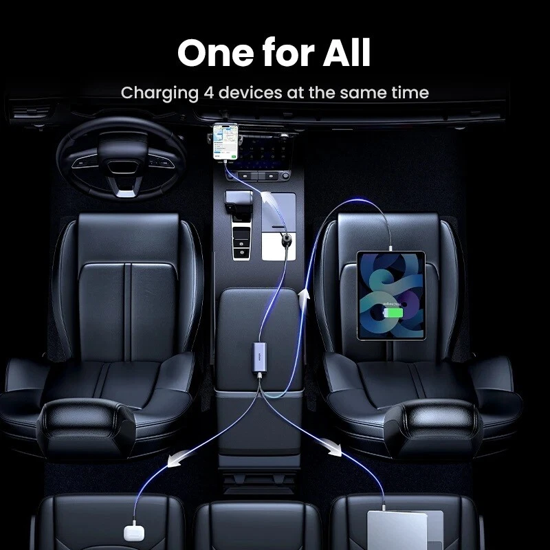 UGREEN 130W Cargador de Coche Extensor 4 Dispositivos USB PD QC3.0 Tipo C Para iPhone Laptop Foto 2 de 4