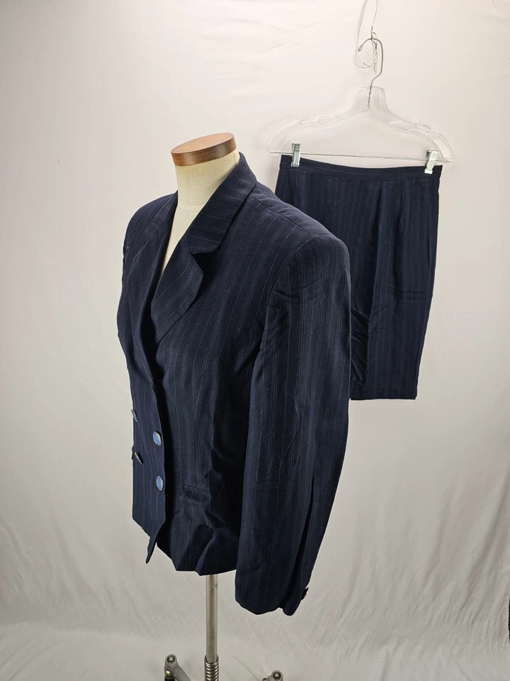 Terno saia Saville feminino peito duplo listra azul 10 - Imagem 3 de 4