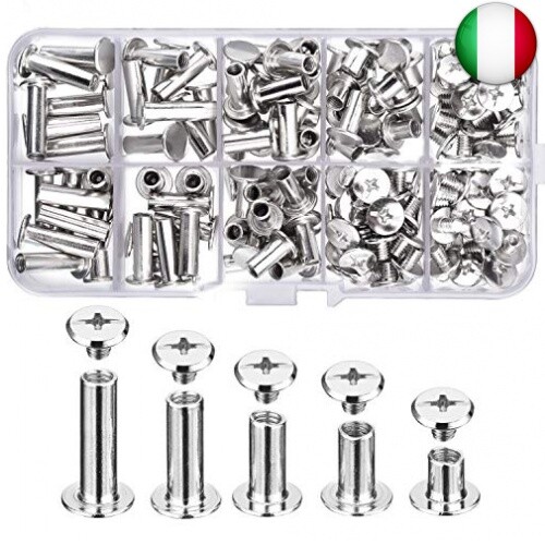 80 Set Chicago Binding Screws Assorted Kit 5 Sizes Metal Round Flat Head Stud
