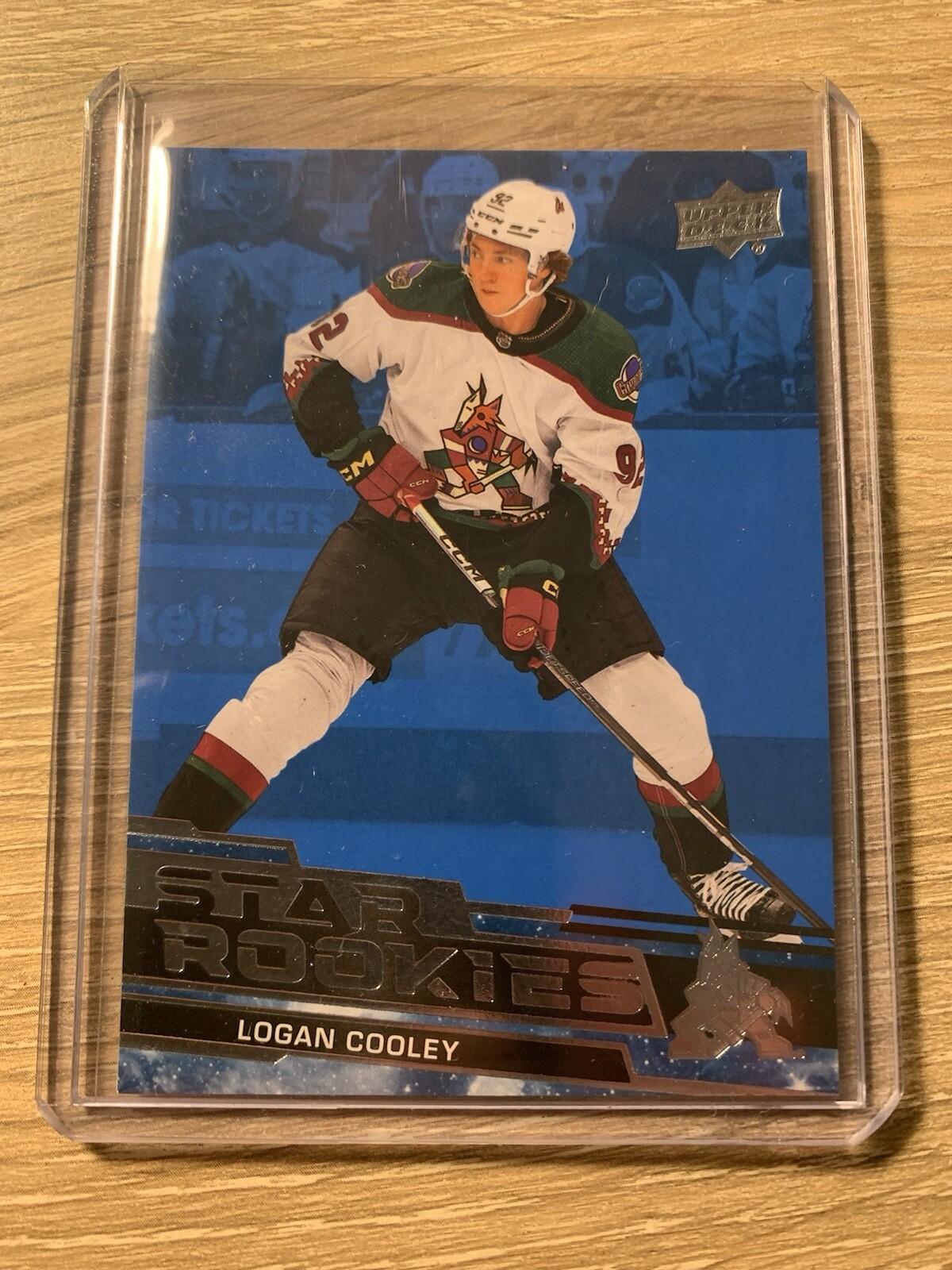 Logan Cooley 2023-24 Upper Deck Star Rookies Blue Parallel RC Card #3