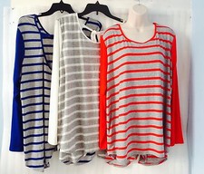 Womens Plus Spring Striped Knit Sweater Top size 24/3X Ivory Blue Pullover New