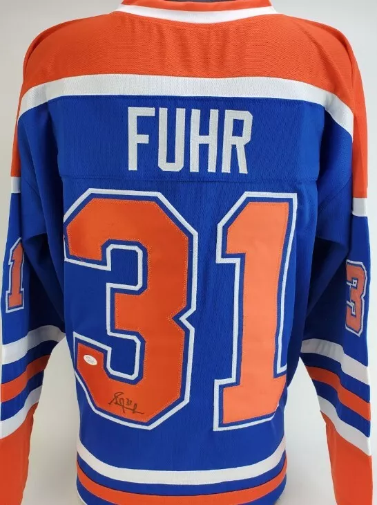 Grant Fuhr Autographed Edmonton Custom Blue Hockey Jersey - JSA COA