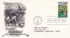 STAMP US SCOTT 2066 "Alaska Statehood" 20 CENT 1984 FDC - E