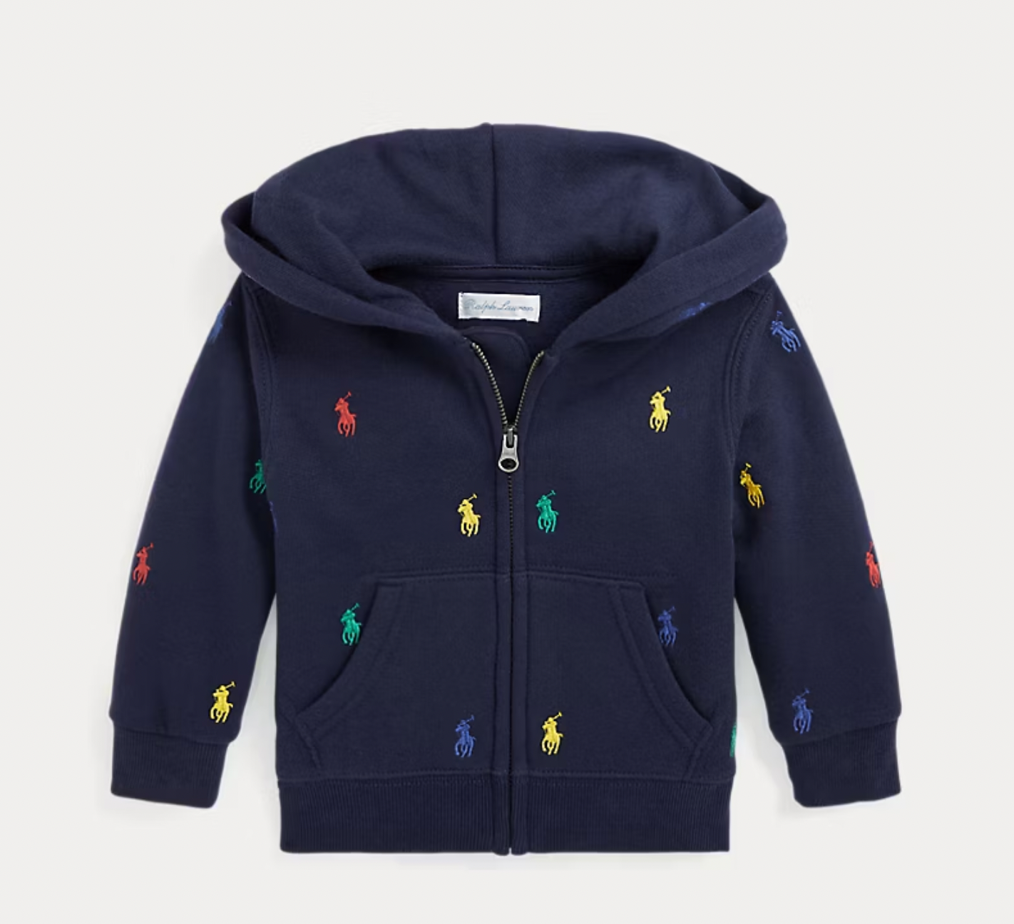 Giacca Ralph Lauren 12M blu navy polo pony pile full zip cappuccio ricamato