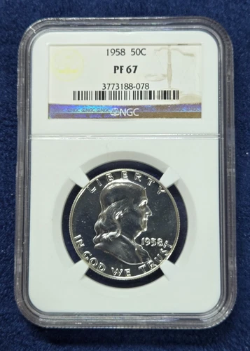 1958 PF67 Franklin Silver Half Dollar 90% Silver  NGC Graded Proof Coin