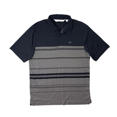 Travis Mathew Shirt Men Medium Black Gray Take Flight Striped Slim Fit Golf Polo