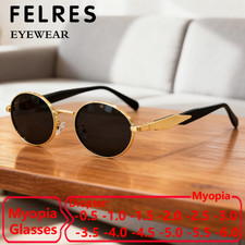 Metal Oval Tinted Myopia Nearsighted Glasses Men Women Outdoor Shade Sunglasses