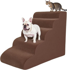 Sturdy 5-Step Pet Stairs for High Beds  Sofas - Non-Slip, Washable, Brown