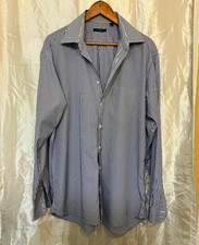 Burberry London Men  s Blue/White Striped Cotton Dress Shirt 17L Long Sleeve