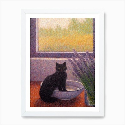 Lavendel mit Katze 1 Pointillismus S gerahmtes Wandbild Poster Leinwanddruck Bild