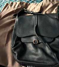 Black Pebbled Leather Shoulder Bag Buckle Flap Zip Pockets Detachable Strap