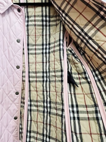 BURBERRY London Diamond Quilted Snap Jacket Pink Nova Check Lining Women’s Sz L - Picture 10 of 19