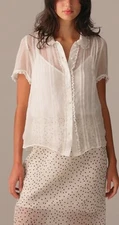 J. Crew Sheer Lace-Trim Button-Up Shirt Short Sleeve Ivory Size 2 NWT