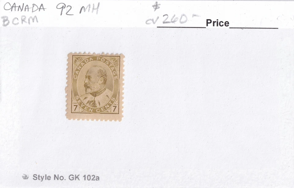 SELLOS DE MATT SCOTT CANADÁ #92 EDWARD VII EDICIÓN DE 7 CENTAVOS 1903-08, MH CV $260 Foto 3 de 3