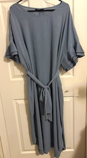 SHEIN CURVE Shift Bridesmaid Dress Plus 3XL Blue Solid Midi Boat Neck Belted