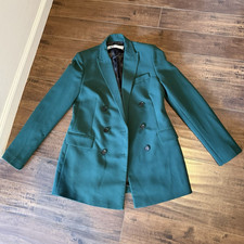 ZARA Women s Green Double-Breasted Lined Long...