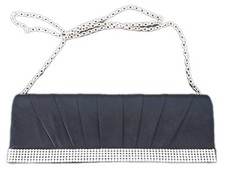 Charming Charlie RSVP Clutch Purse Shoulder Black 10x4 Metallic Chain Rhinestone