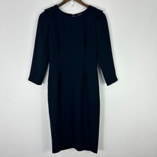Rachel Roy Sheath Dress Womens 2 Navy Blue Ruffle Back 3/4 Sleeve Career Event