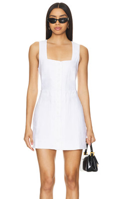 Faithfull the Brand Square Neck Linen Marinia Mini Dress, White, US 6, 12