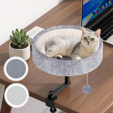 360  Rotating Cat Desk Bed with Reversible Mat, Supports 50 Lbs, Soft Faux Fur