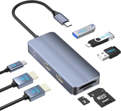 8 in 1 USB C HUB+ Docking Station USBC USB3.0 SD/TF USB C Hub+ Multiport Adapter