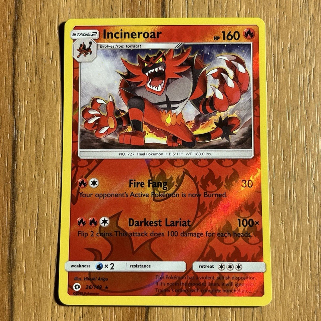 Incineroar 26/149 Sun & Moon Reverse Holo Pokemon Card NM